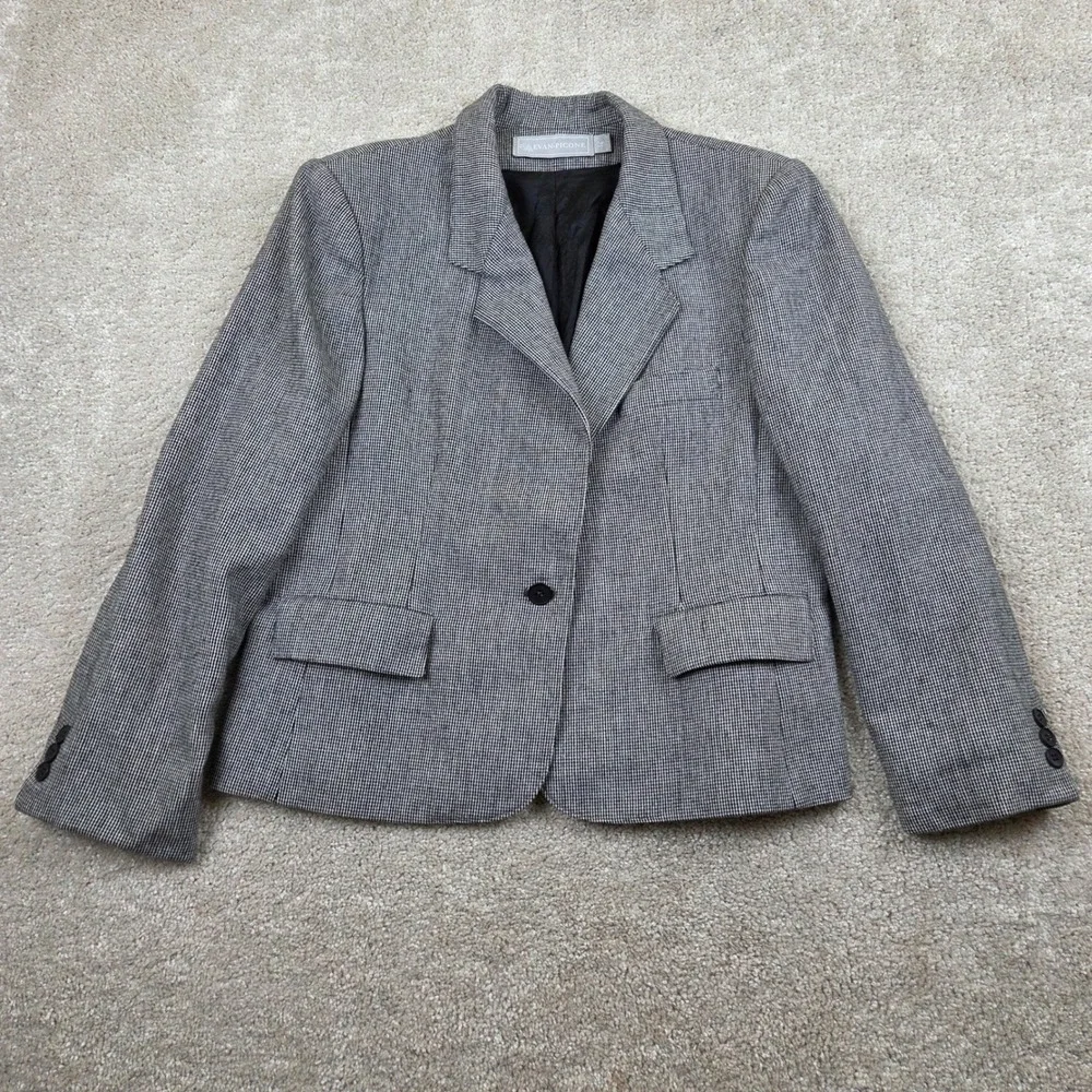 Evan-Picone Blazer Houndstooth Womens 12 Black White Vintage Jacket Made in USA